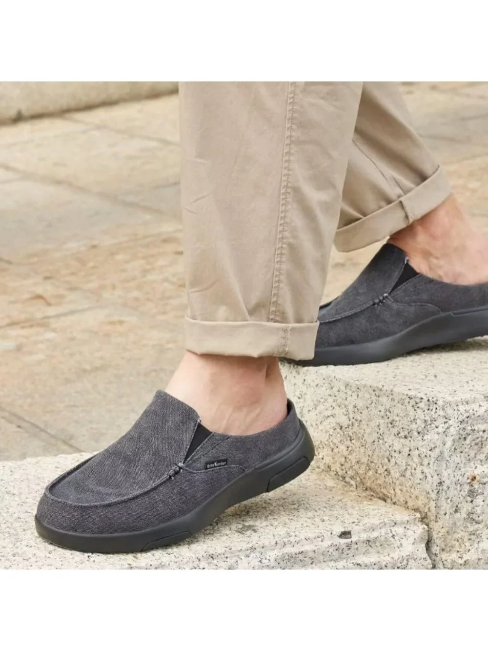 OrthoComfoot Men's Black Rubber Loafers Lightweight & Breathable Slip On Shoes